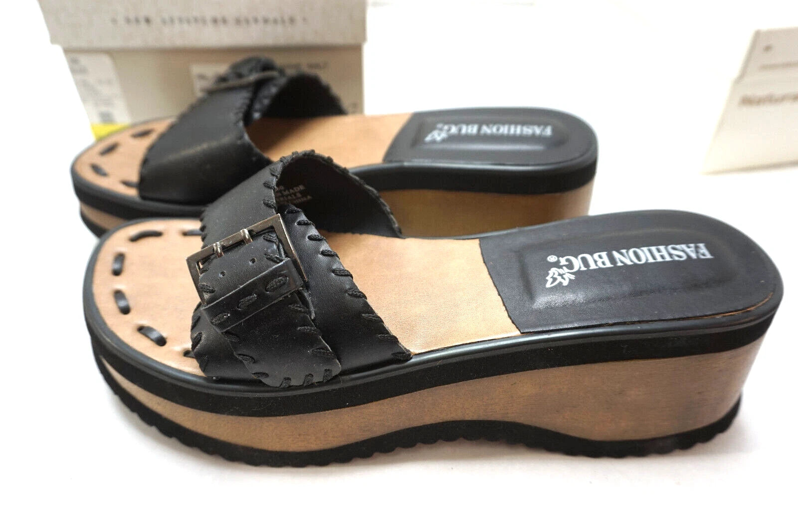 VINTAGE PLATFORM SANDALS FASHION BUG NEW ATTITUDE BLACK WOMENS 9 SHOES NEW BOX