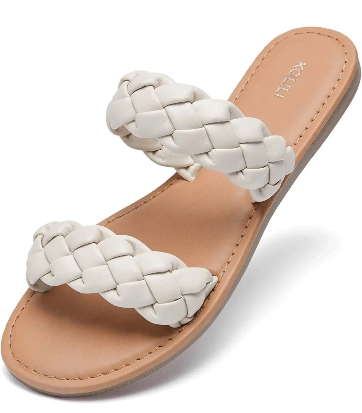 KOLILI Womens Flat Slide Sandals, Summer Fashion Comfy Style - Size 8.5 - Beige