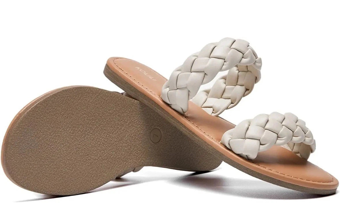 KOLILI Womens Flat Slide Sandals, Summer Fashion Comfy Style - Size 8.5 - Beige
