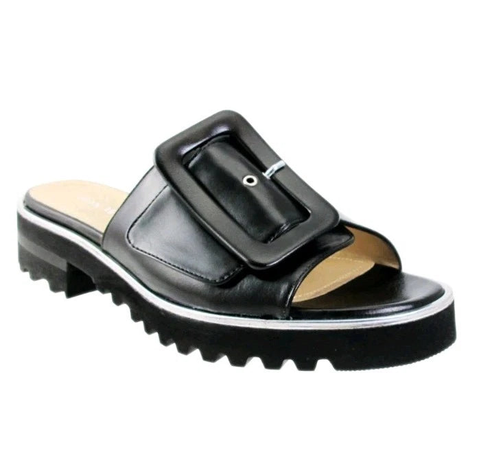Ron White Candra Slide Sandals Black Leather Italy Sz 9 US 39.5 NEW $445