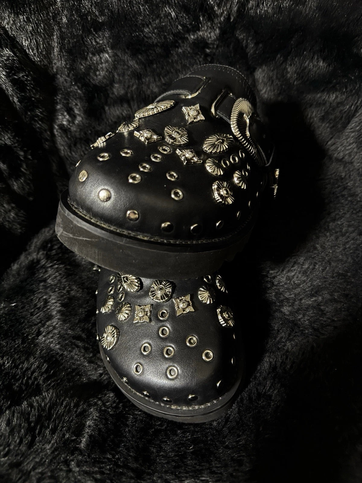 studded leather slides