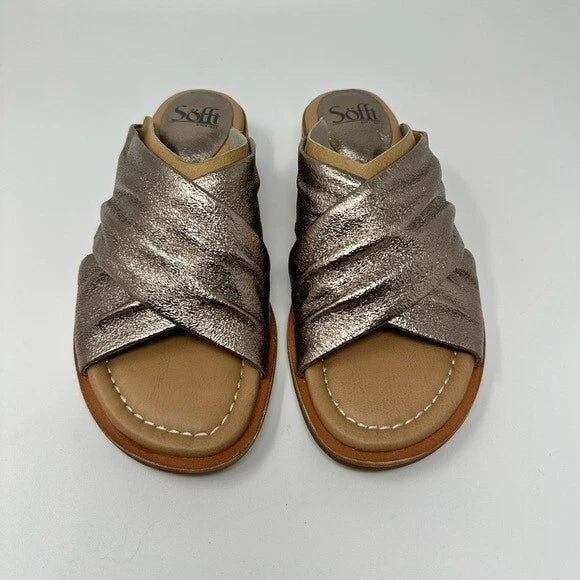 Sofft Bronze Metallic Leather Fallon Slide Style Stacked Heel Sandal Women's 7M