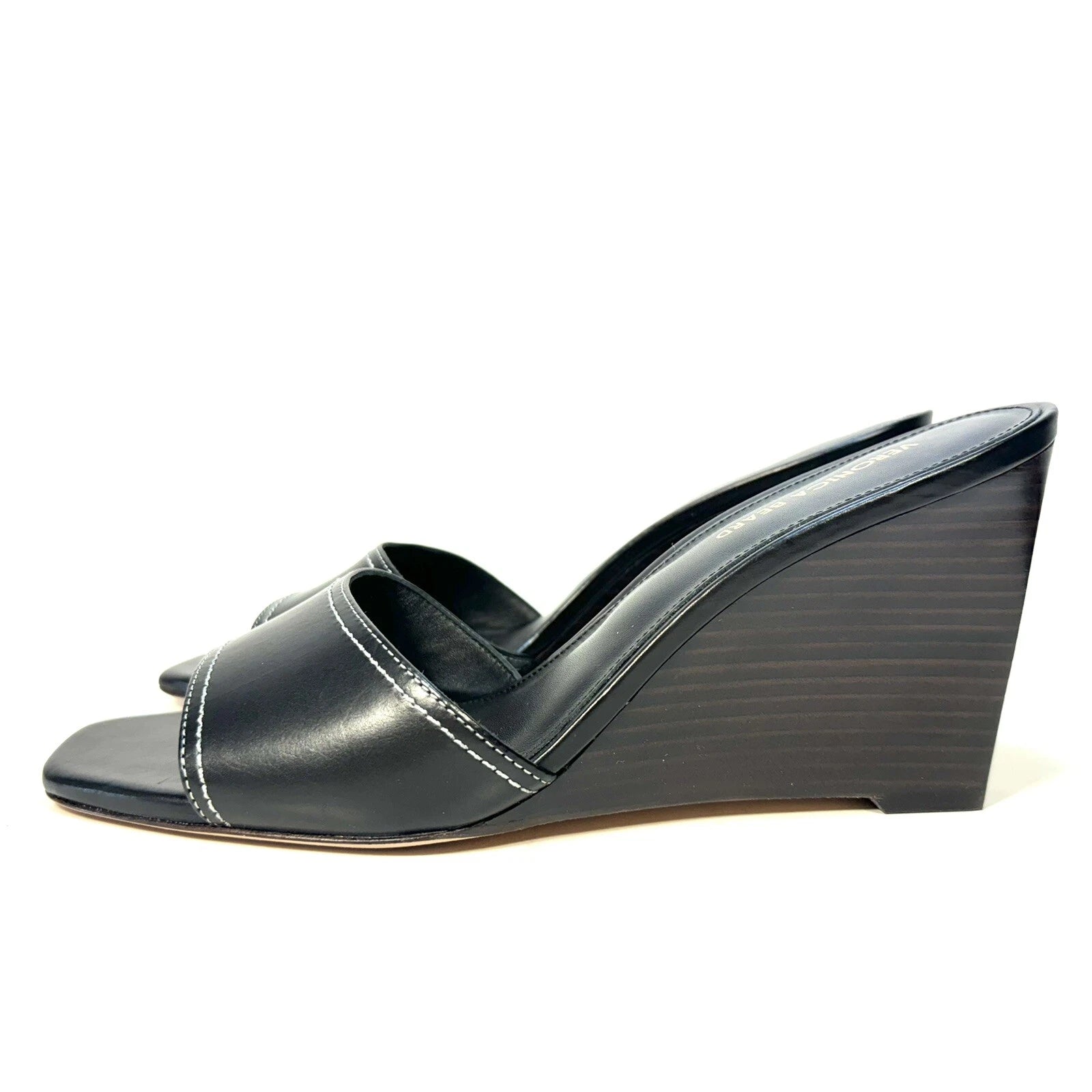 VERONICA BEARD Ellen Leather Wedge Slip On Sandals Black (MSRP $350)