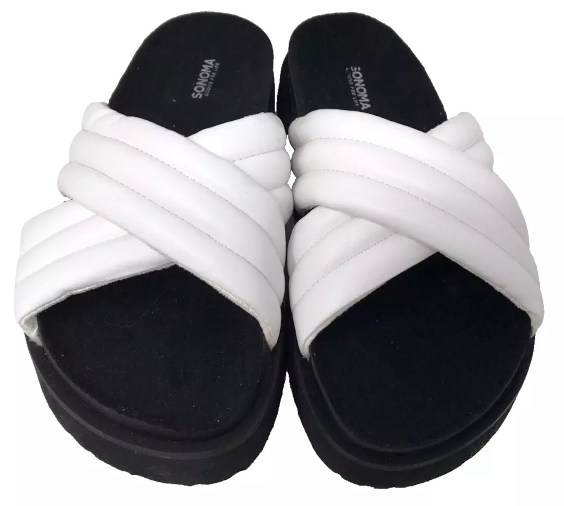 Sonoma Women's Fusilli Platform Slip On Comfort Slides Sandals Wht Size:7 200R
