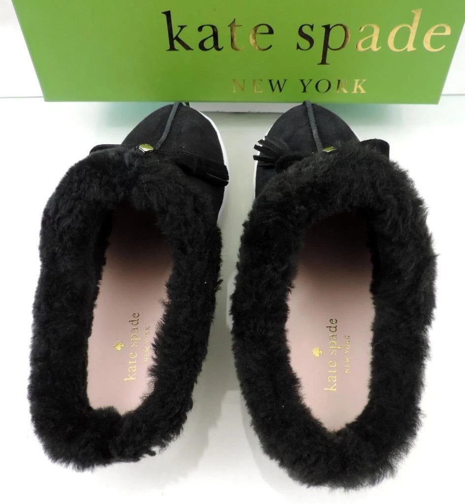 Women's Kate Spade New York Limon Slip On Mule Sneakers Black Shearling Size 7