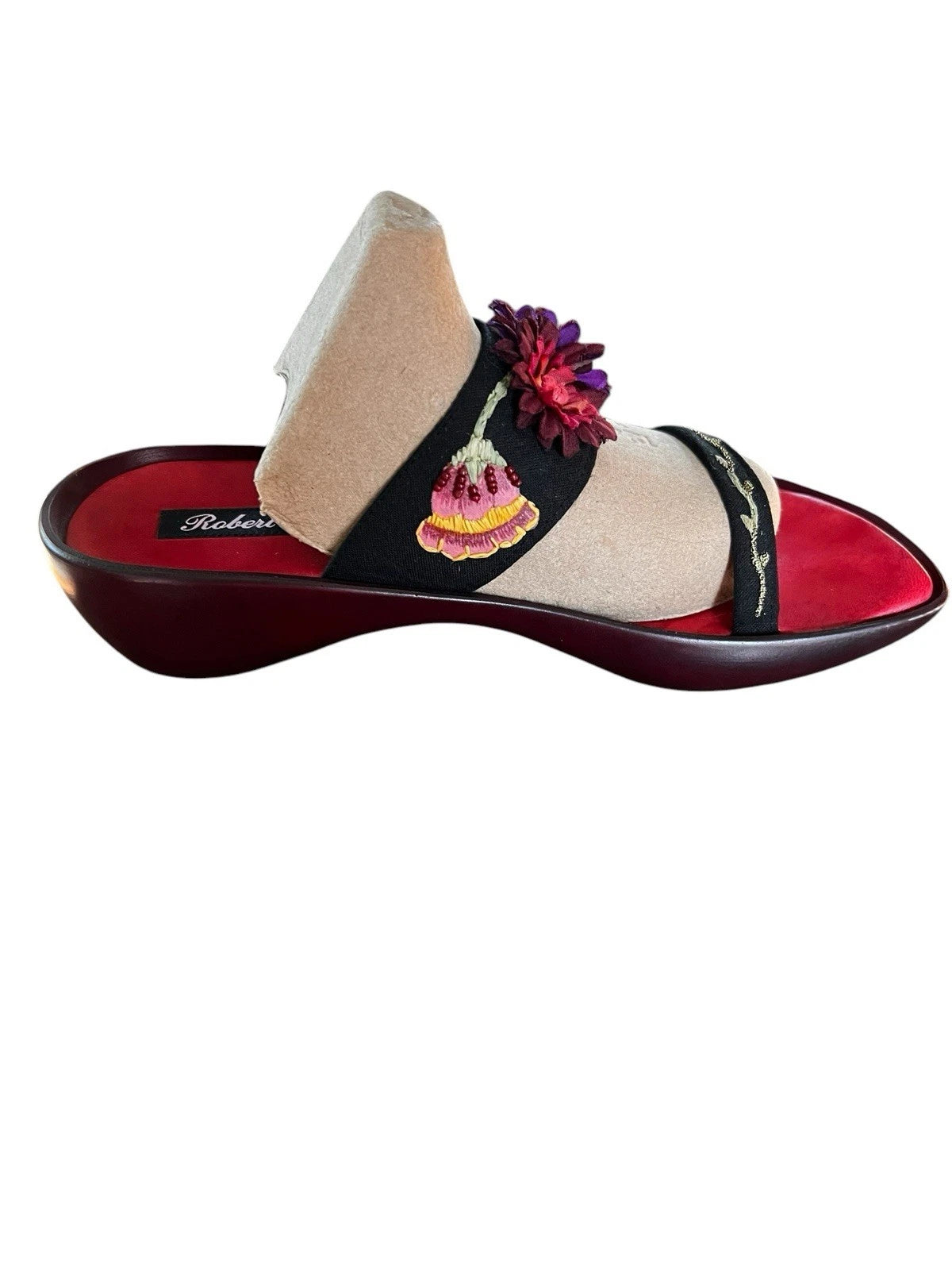 VTG ROBERT CLERGERIE APPLIQUÉD EMBROIDERED SLIDE PLATFORM SANDALS SZ. 6.5, 36.5