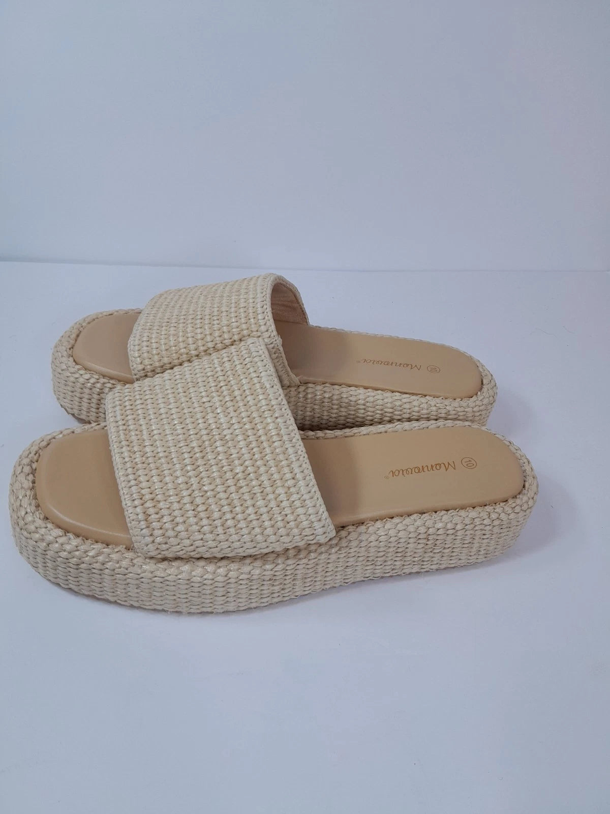 Platform Sandals Raffia Espadrilles Slip On Slides,  Summer Sz 10