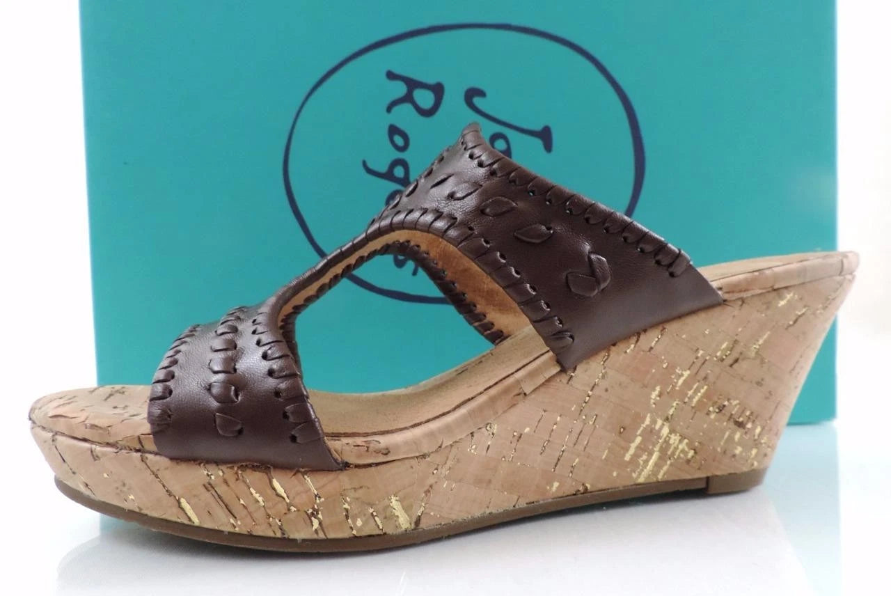 Women's Shoes Jack Rogers Emilia Slide Wedge Sandals Cork Chestnut Brown Size 9