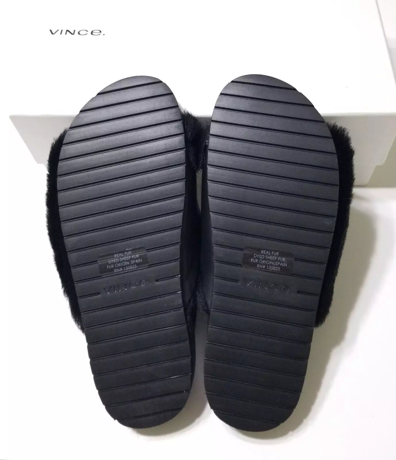 NIB Vince Garrison Italian Lamb Fur & Leather Slide Sandal in Black $250