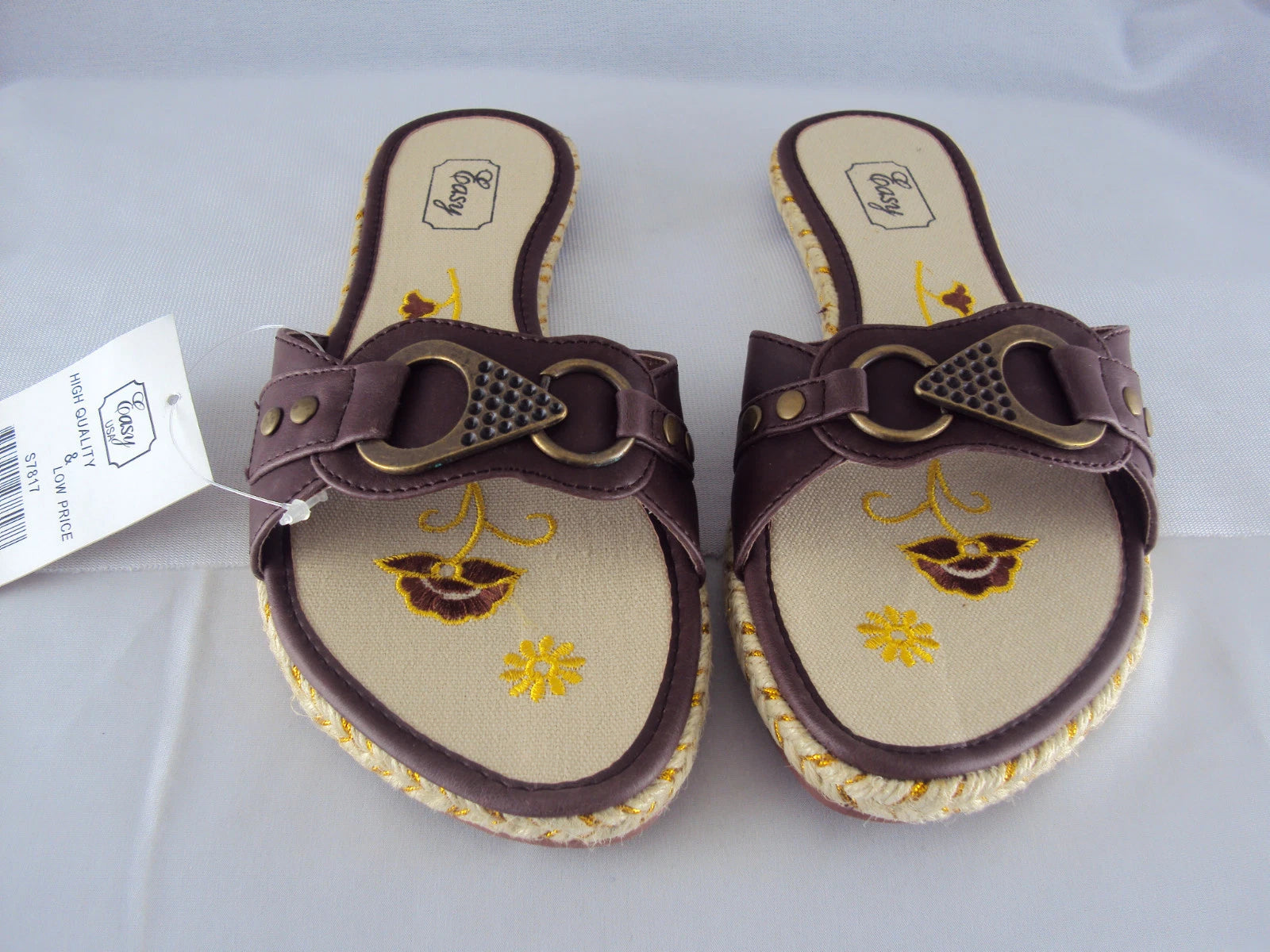 Women's Buckle Slide Sandal, Easy USA Style #S7817, Dark Brown NEW