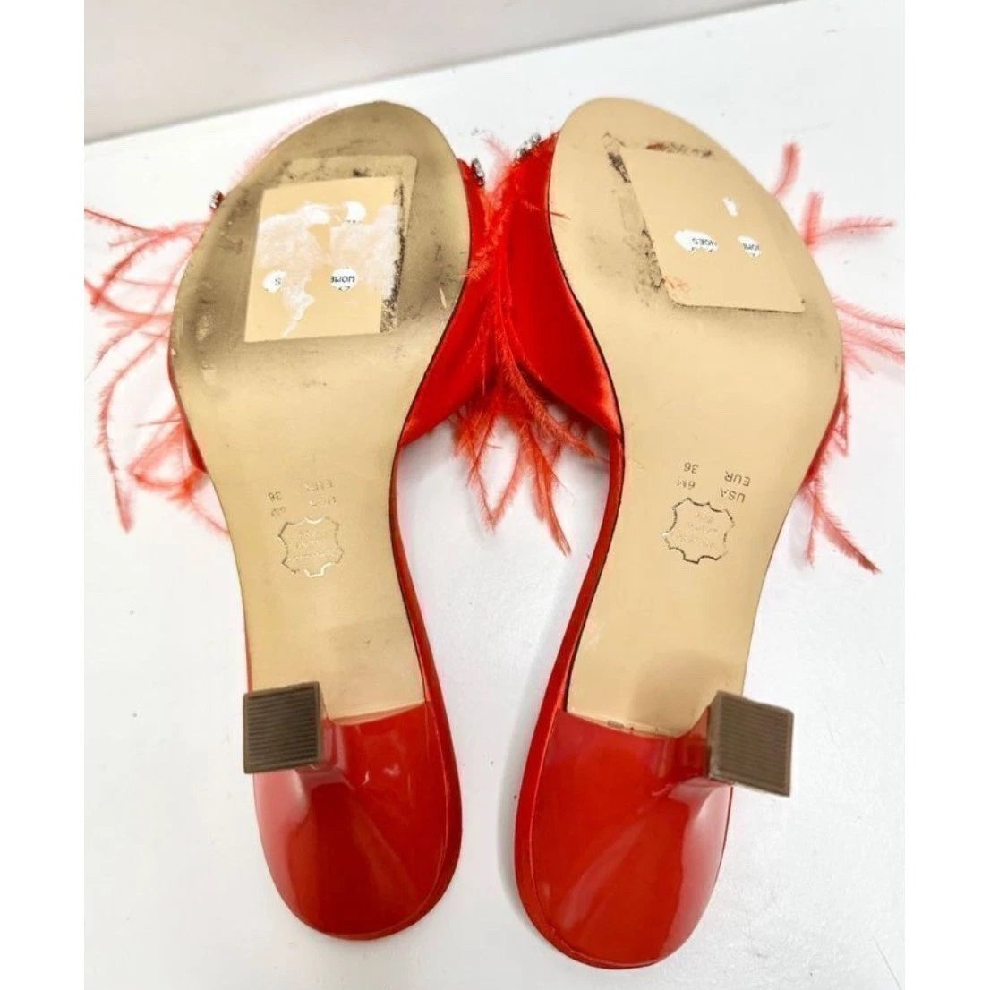 Nina Feather Kitten Heel Rhinestone Embellished Slip On Sandals Size 6