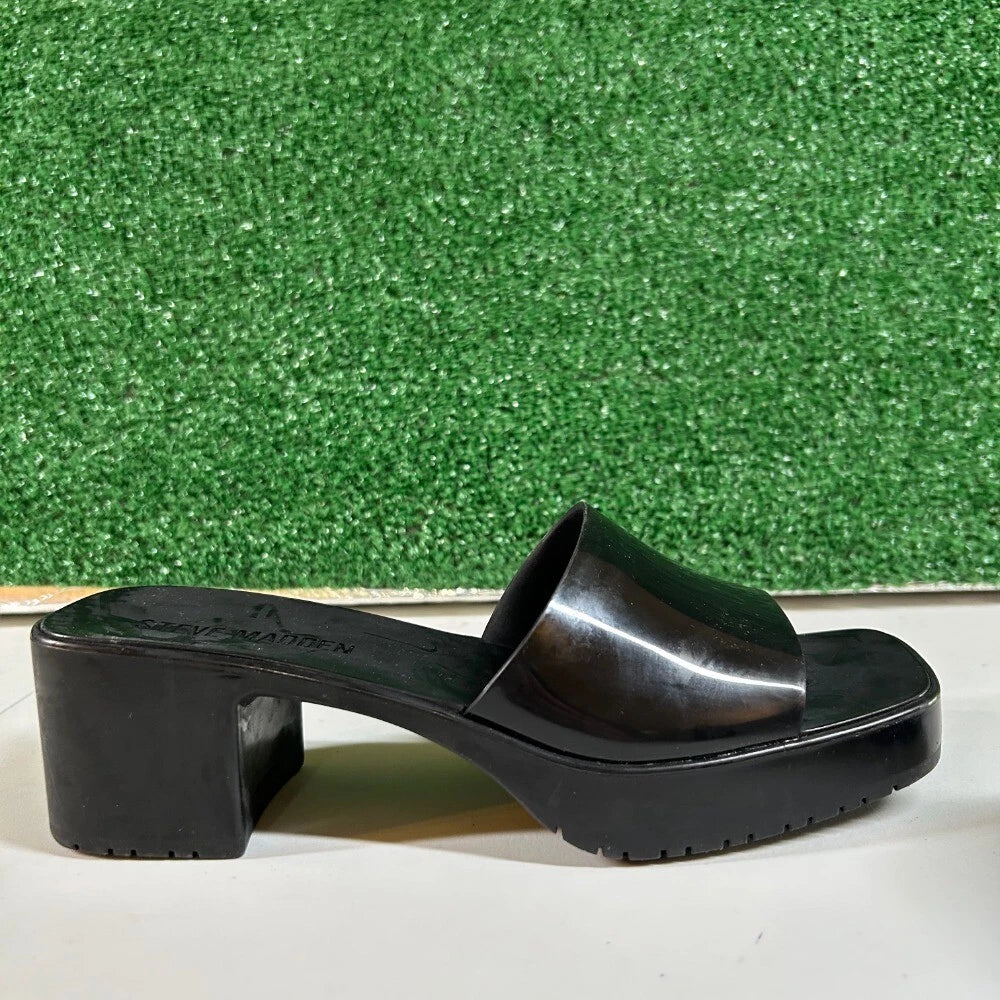 Steve Madden Harlin Platform Sandals Block Heel Slide On Mule Black Womens 7M