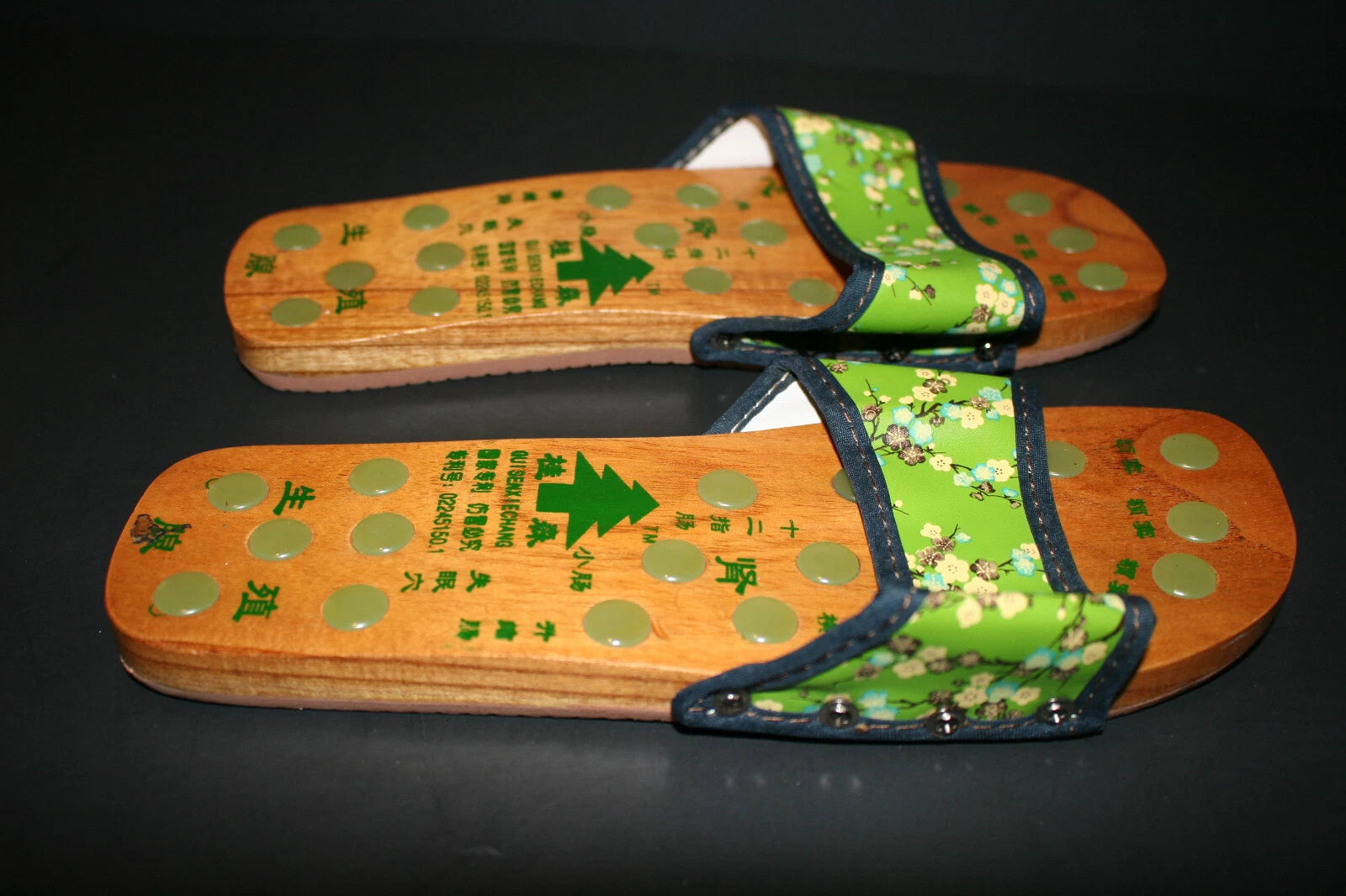 Womens Asian Style Wooden Massage Slippers Slip On Sandals Green Size 6