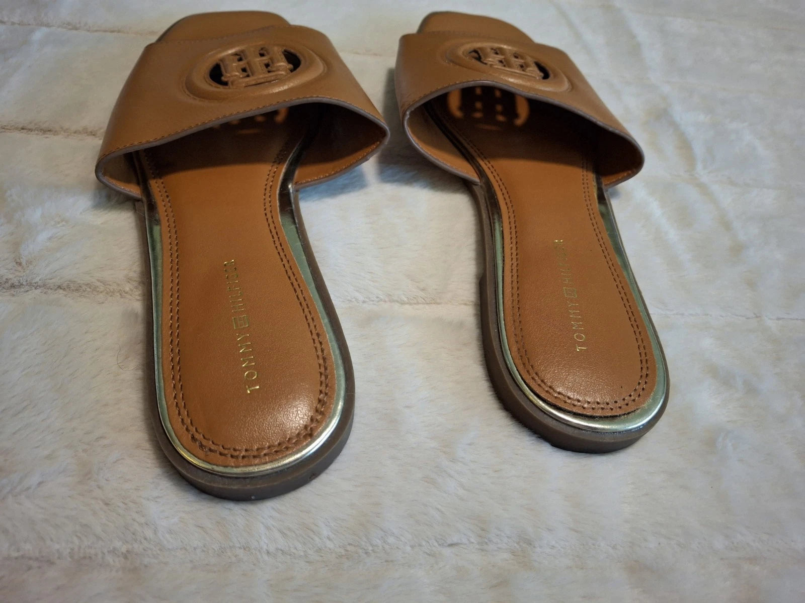 Tommy Hilfiger Sandals 8M Palley Slip On Flats Slides Brown Logo