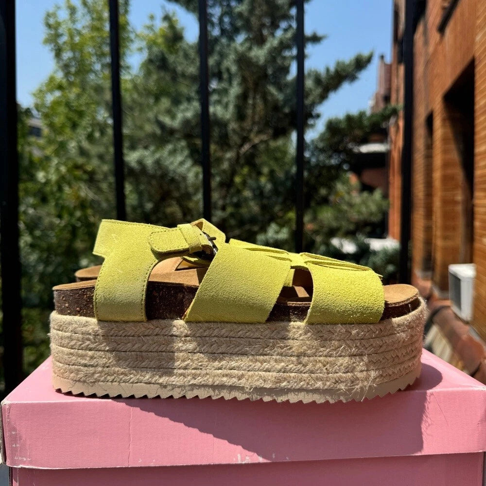 New Free People Marine Dream Flatform Sandals Shoes Green Suede Pistachio 39