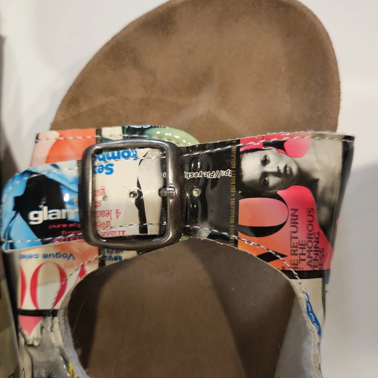 Vogue Magazine Glossy Collage Two Strap Bork Pierre Dumas Sandals sz 8