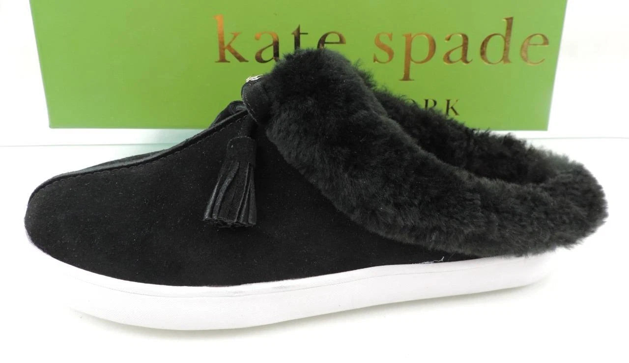 Women's Kate Spade New York Limon Slip On Mule Sneakers Black Shearling Size 7