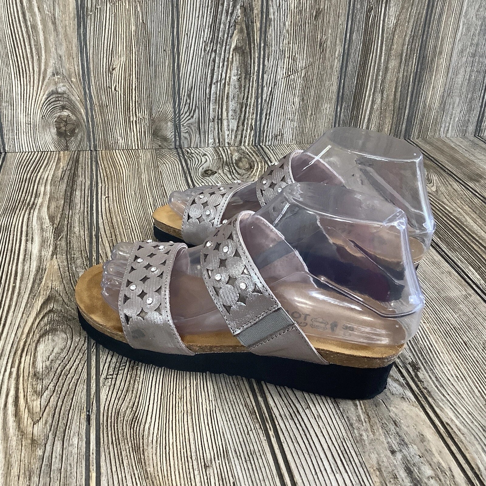 Naot Womens Size 36-5 US Susan Wedge Slide Sandals Metallic Rhinestones Leather