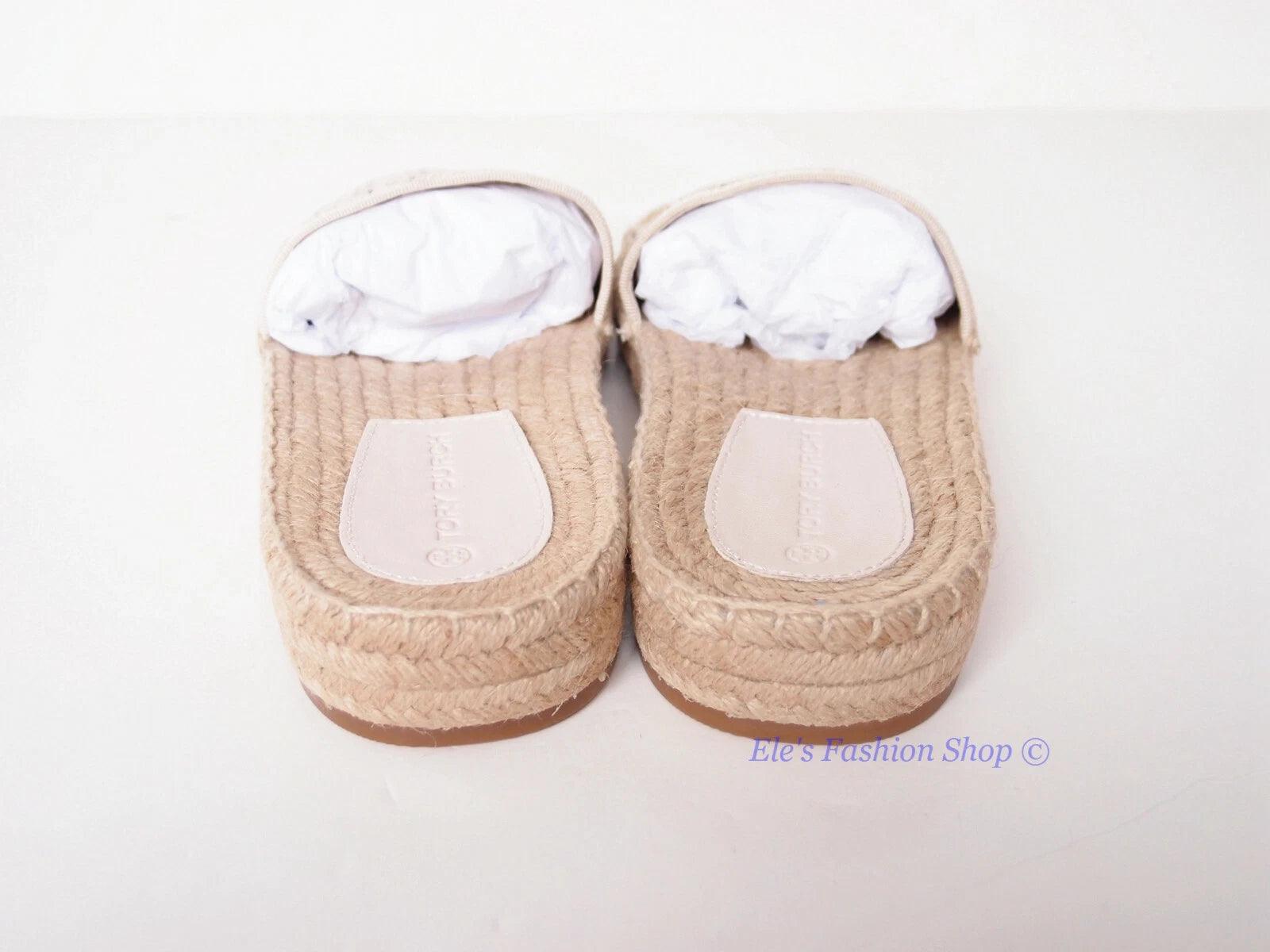 NIB Tory Burch Logo Woven Ribbon Espadrille Slide Slipper CREAM US 8 AUTHENTIC