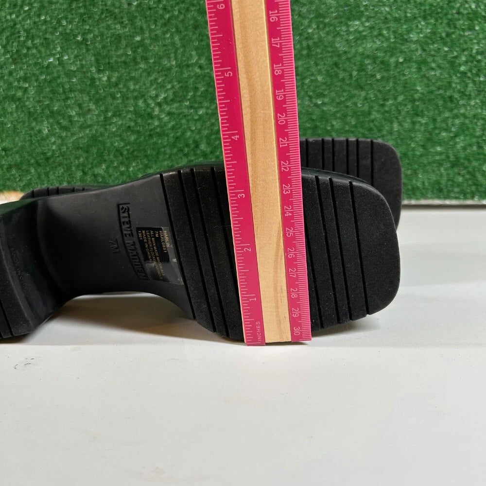 Steve Madden Harlin Platform Sandals Block Heel Slide On Mule Black Womens 7M