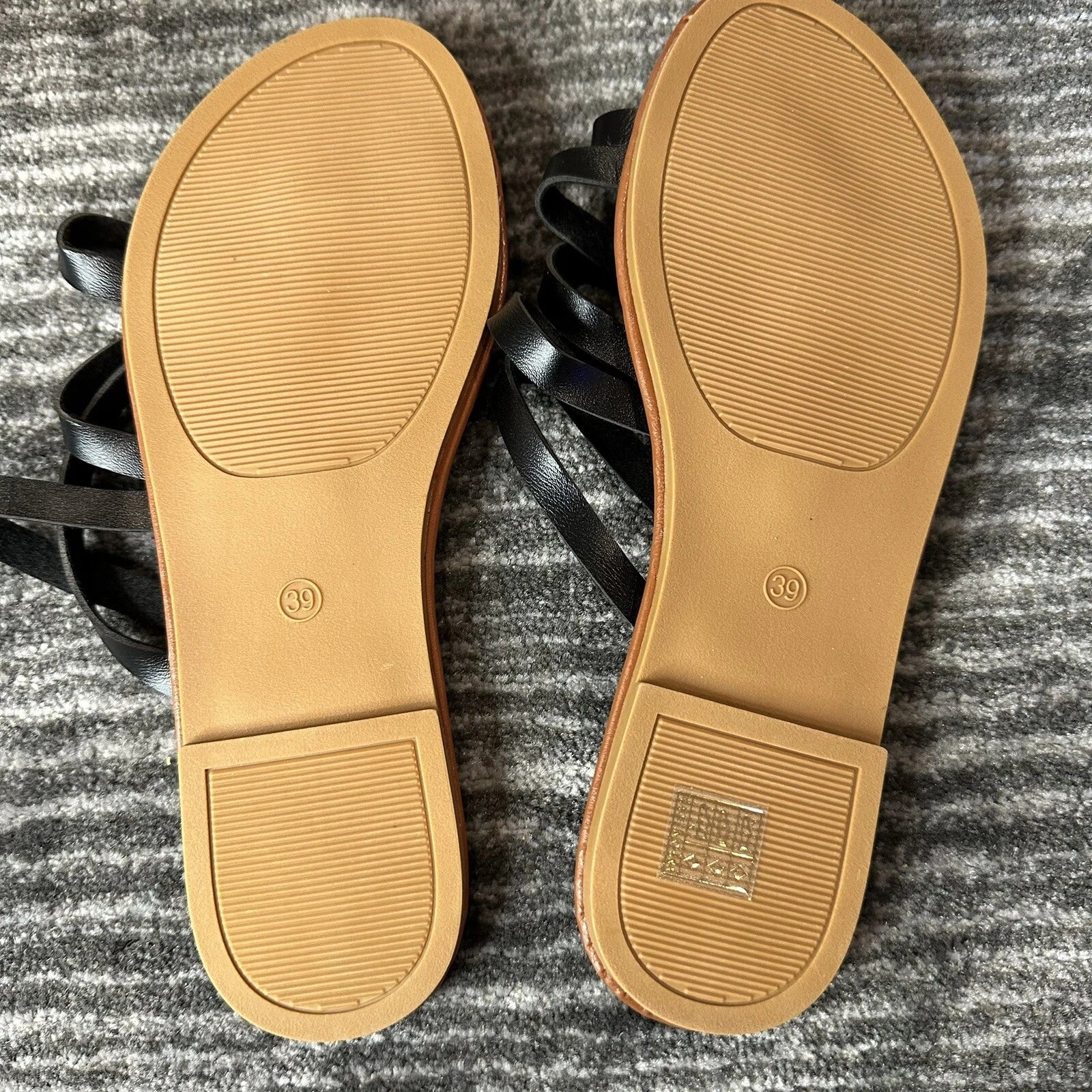 Greek Style Sandals Slides Sz 8 Flats Handmade Faux Leather Black Boho New