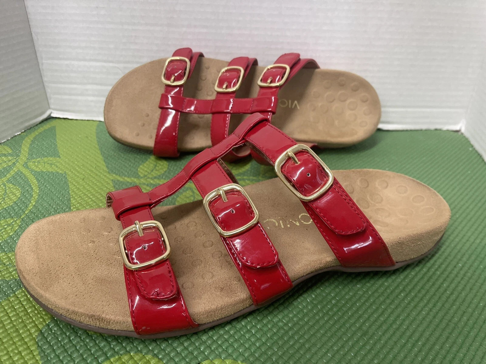 Vionic Misa Sandal Slides Red Leather Adjustable TVW5135 Women Size US 10 M  42