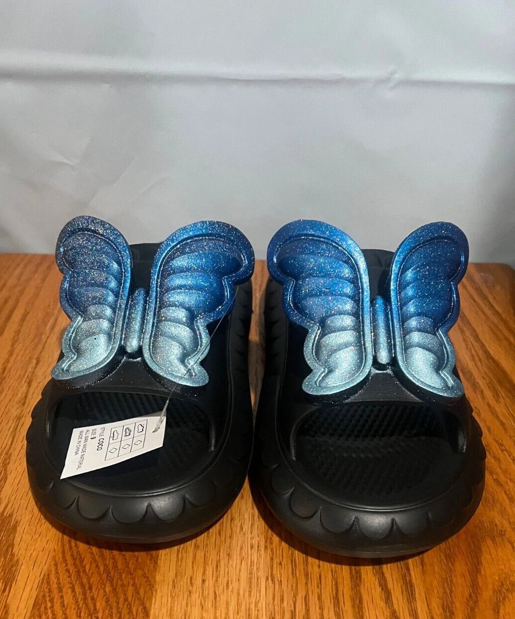 New Fashion Womens Cute Butterfly Comfy Cushioned Slides Sandals Size 7 Black