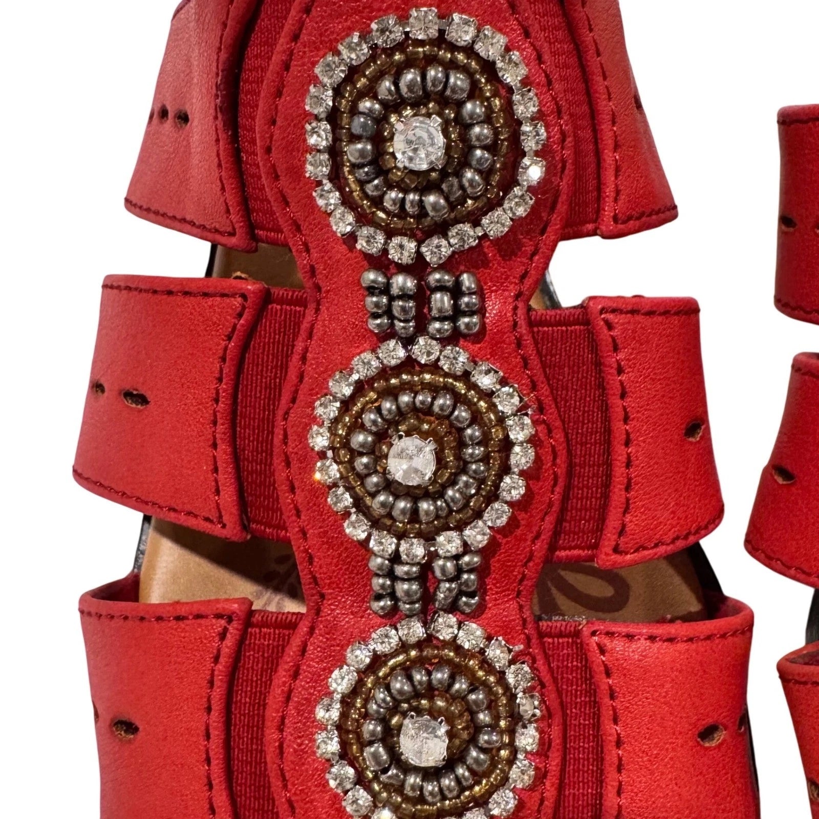 NEW Easy Street Women's 6.5 Wide Nori Red Beaded Jeweled Slip On Sandals