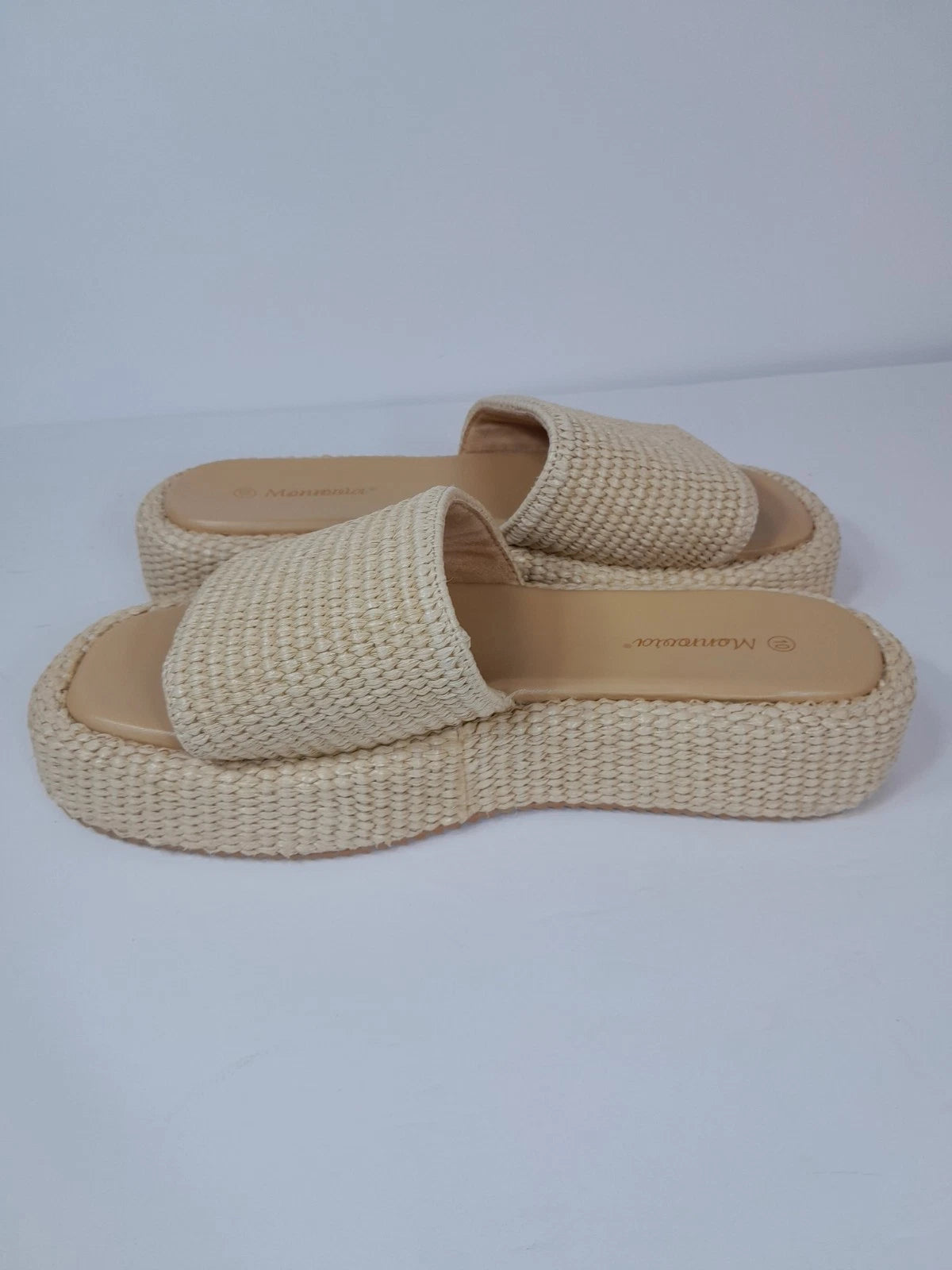 Platform Sandals Raffia Espadrilles Slip On Slides,  Summer Sz 10