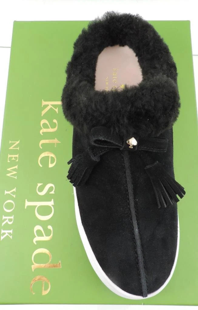 Women's Kate Spade New York Limon Slip On Mule Sneakers Black Shearling Size 7