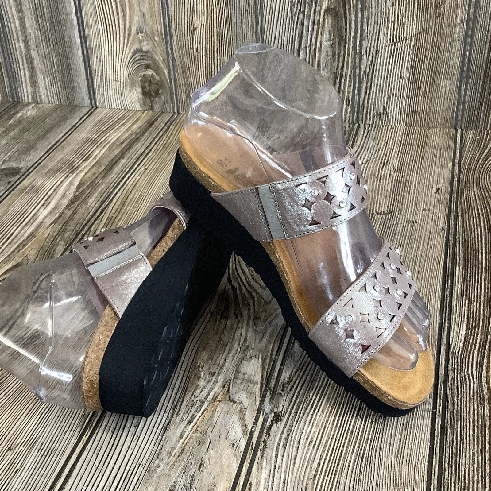 Naot Womens Size 36-5 US Susan Wedge Slide Sandals Metallic Rhinestones Leather