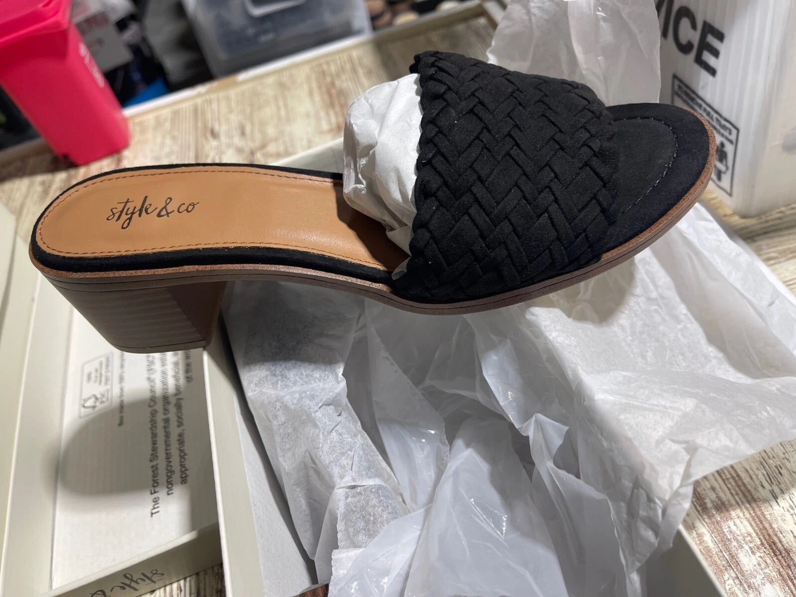 Style & Co Women Block Heel Slide Sandals Cassandraa Size US 9M Black New in Box