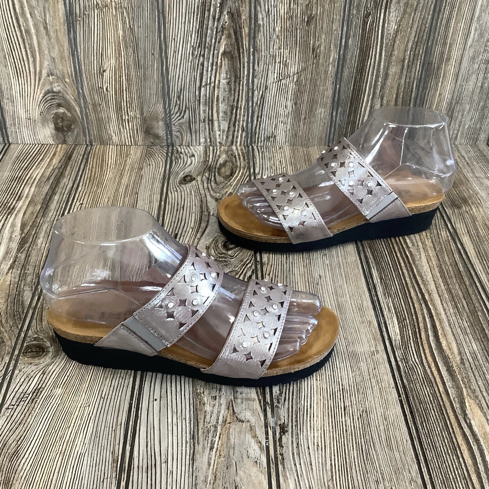 Naot Womens Size 36-5 US Susan Wedge Slide Sandals Metallic Rhinestones Leather