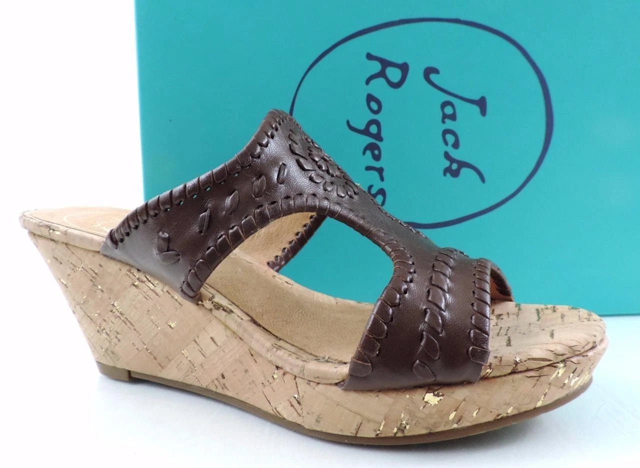 Women's Shoes Jack Rogers Emilia Slide Wedge Sandals Cork Chestnut Brown Size 9