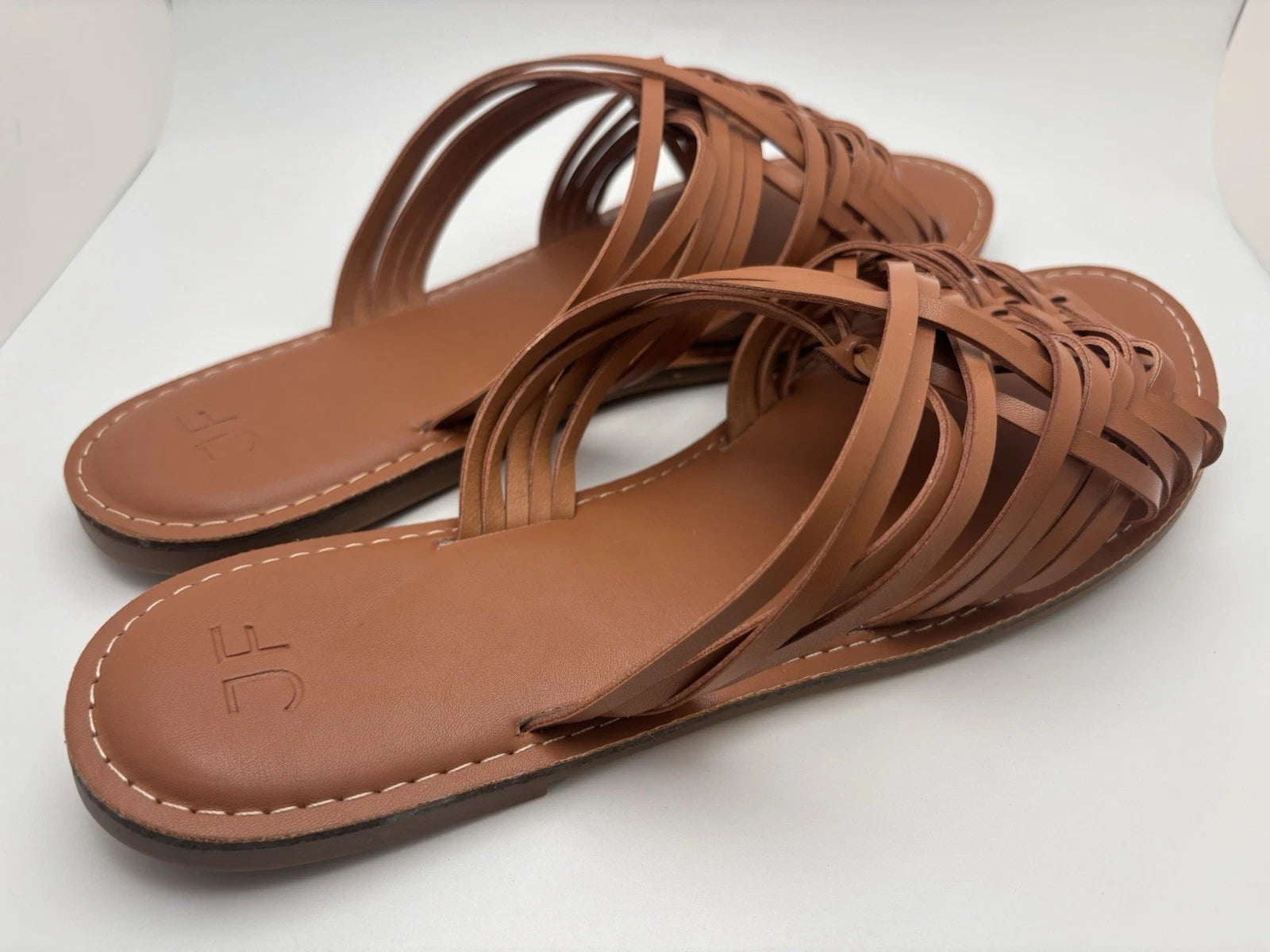 NIB Just Fab Frida Woven Sandals In Cognac Flat Slide Sandals Size 11