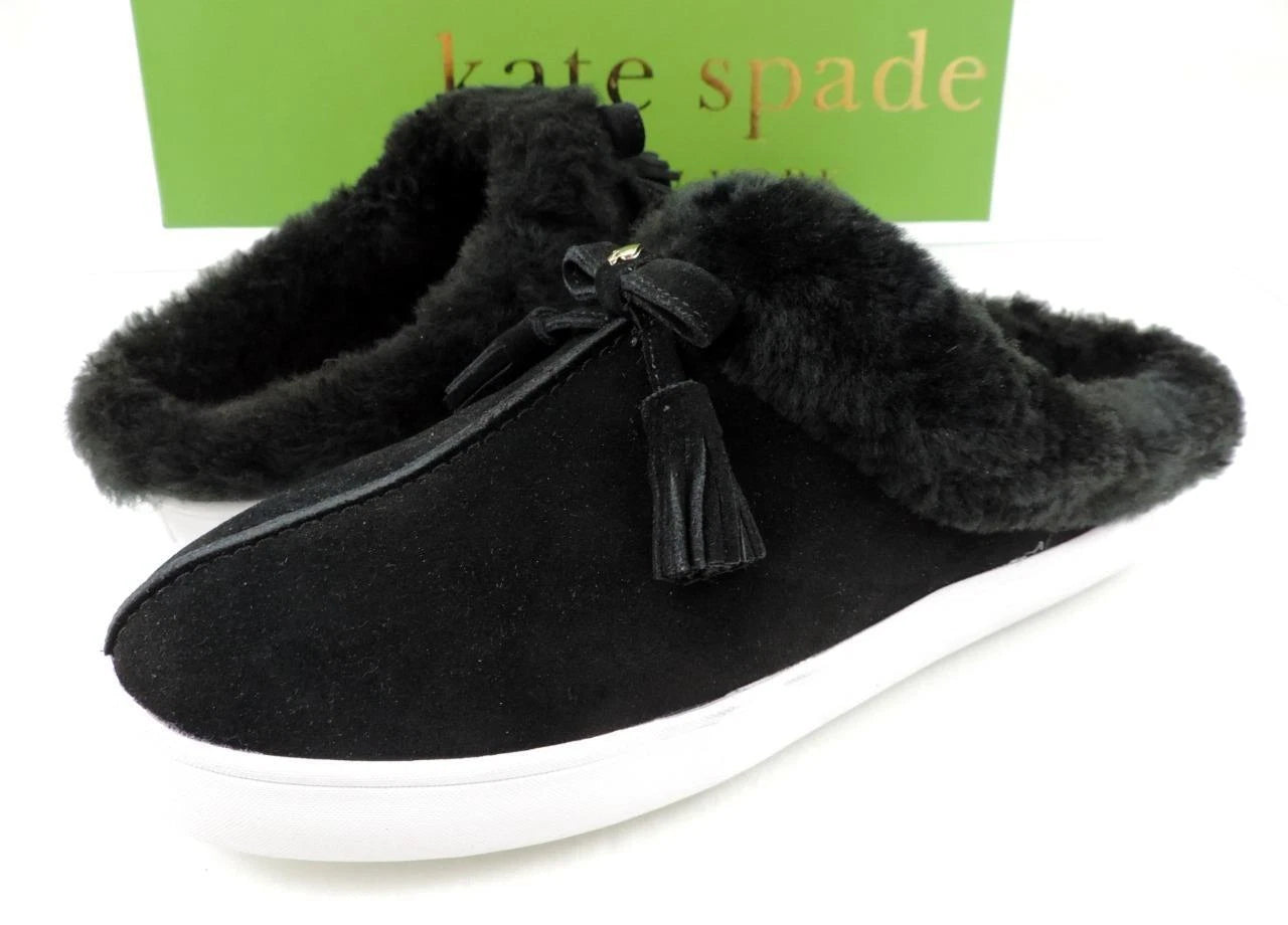 Women's Kate Spade New York Limon Slip On Mule Sneakers Black Shearling Size 7