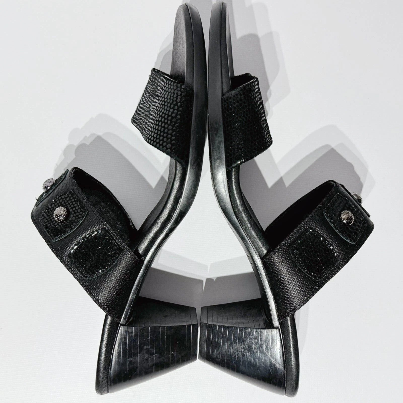 MUNRO AMERICAN Black Snakeskin Style Leather Heeled Slide Sandals Women Size 8N