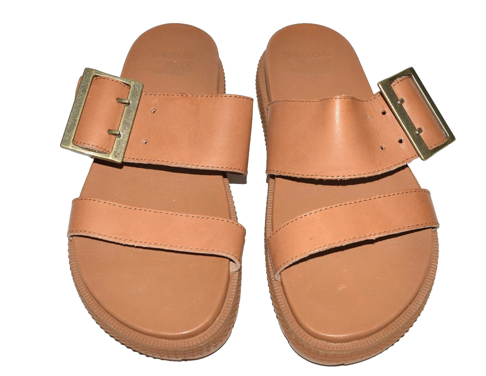 Sorel Roaming Buckle Slide Brown Leather Two Strap Womens Sandals Size 5.5 NWOB