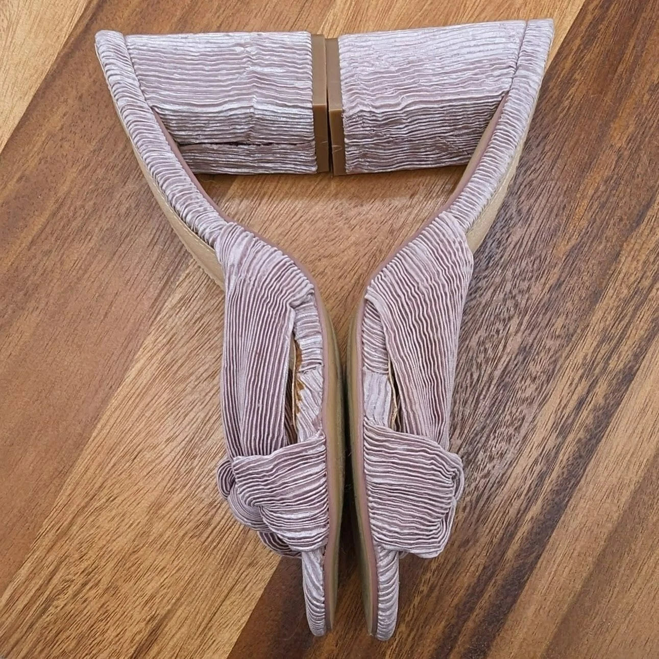 Lulus Asher Sandals 9 Mauve Pink Purple Textured Fabric Slide Knotted High Heel