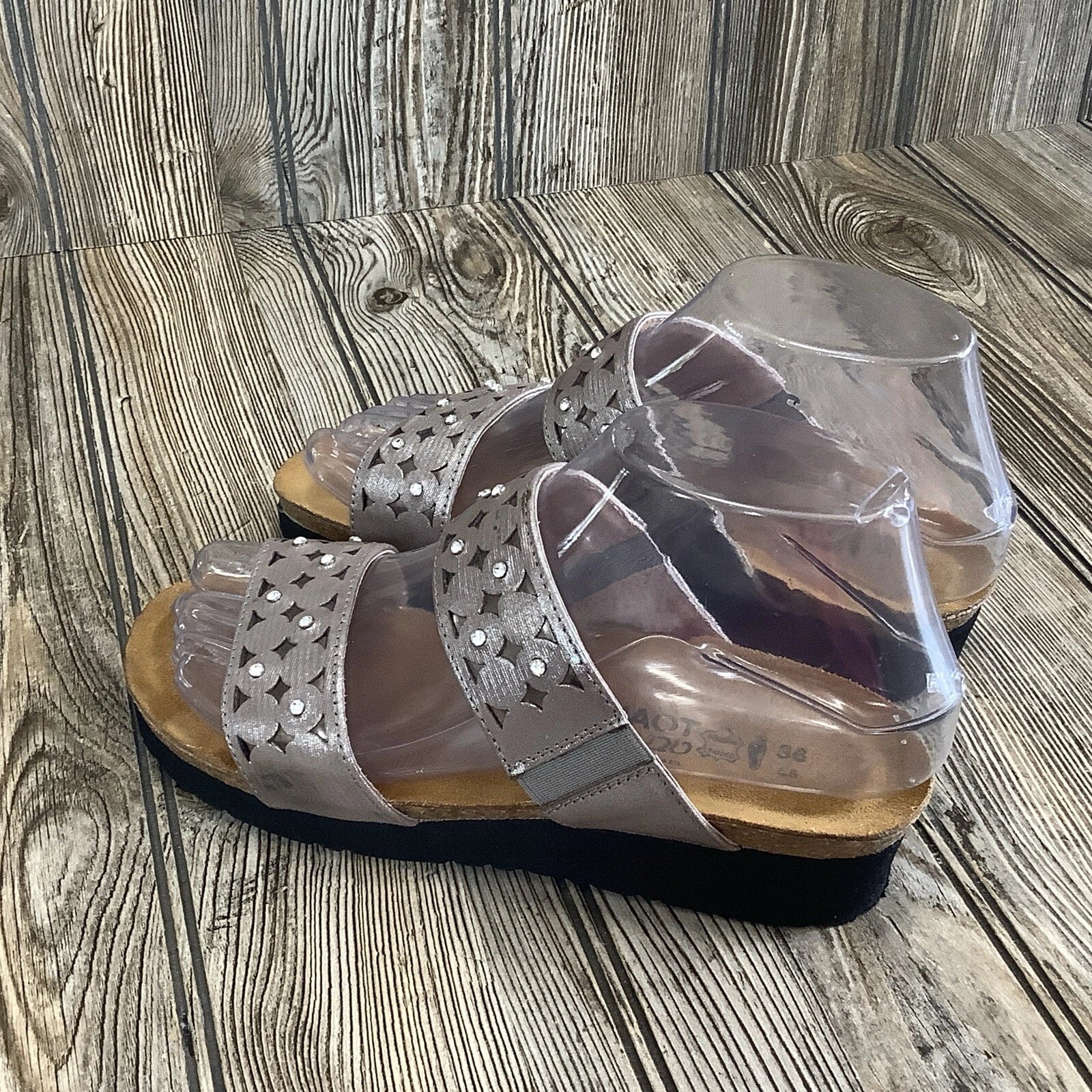 Naot Womens Size 36-5 US Susan Wedge Slide Sandals Metallic Rhinestones Leather