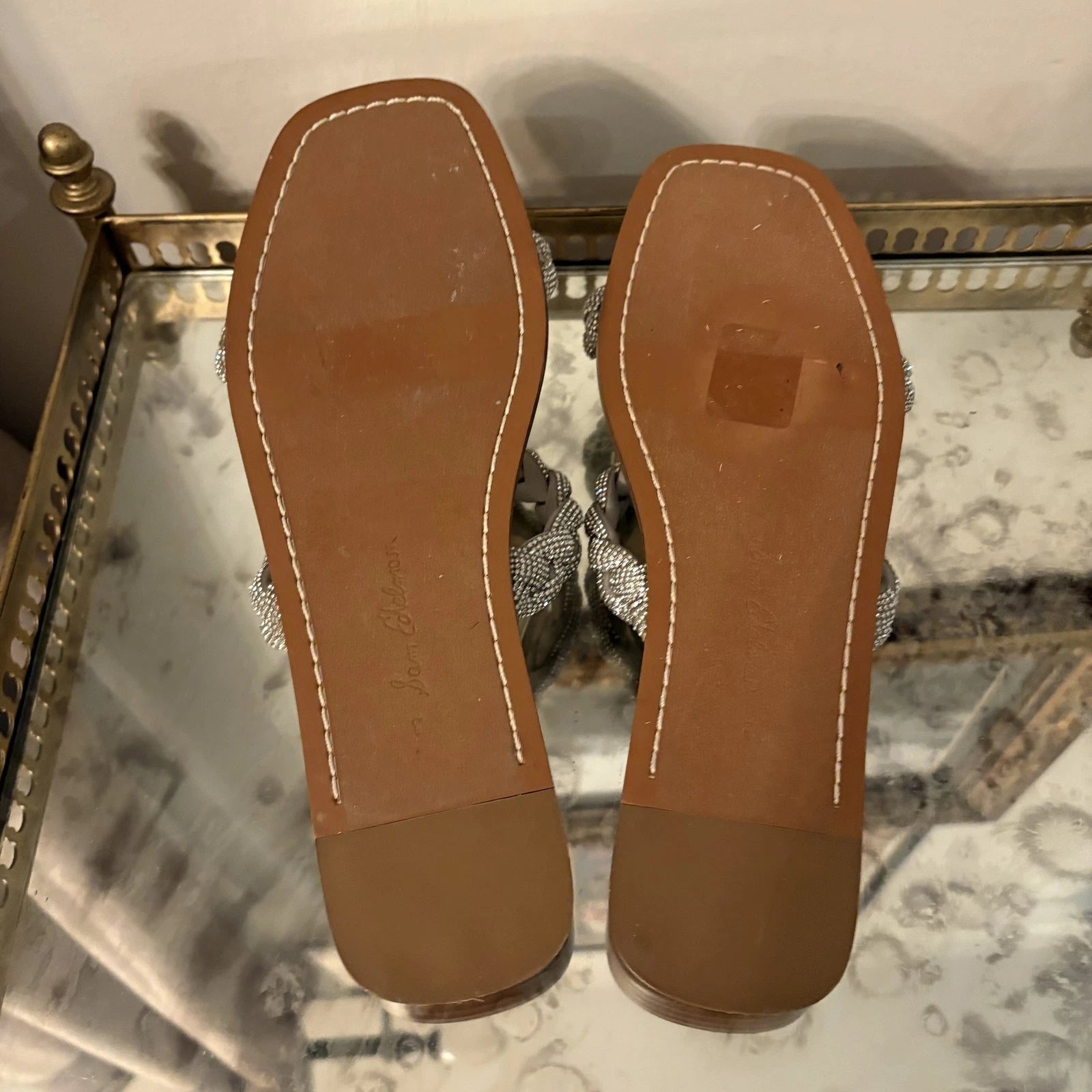 Sam Edelman Shoes Womens Size 9 Silver Braided Sandal Slide Rhinestone Flats