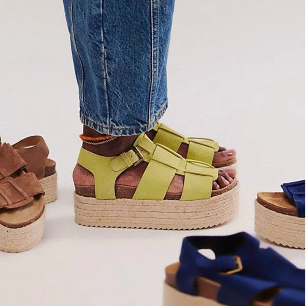 New Free People Marine Dream Flatform Sandals Shoes Green Suede Pistachio 39