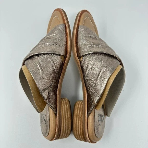 Sofft Bronze Metallic Leather Fallon Slide Style Stacked Heel Sandal Women's 7M
