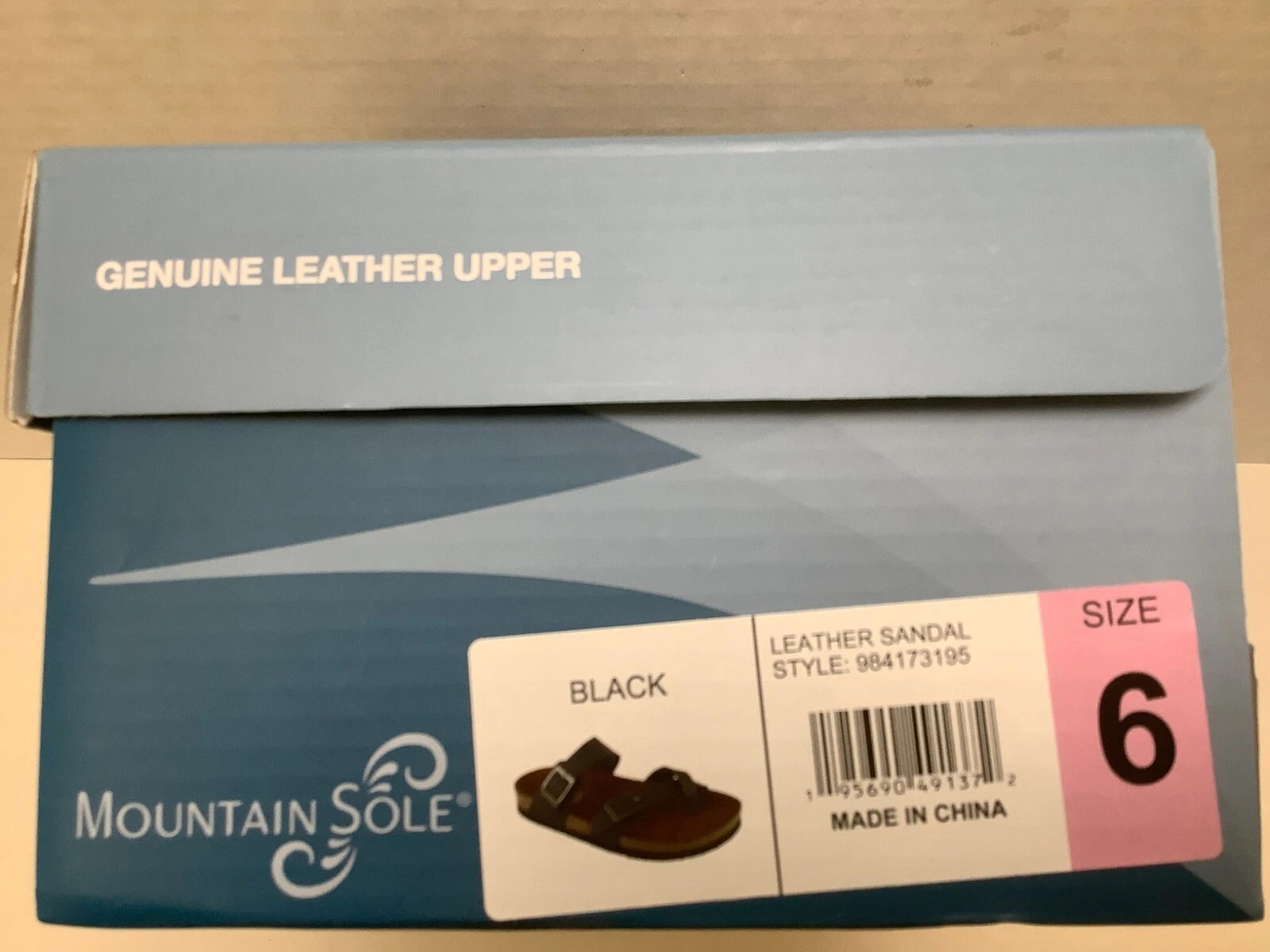 Mountain Sole Women's Birk Style Slip On Sandals, Black, Leather Straps, Size 6