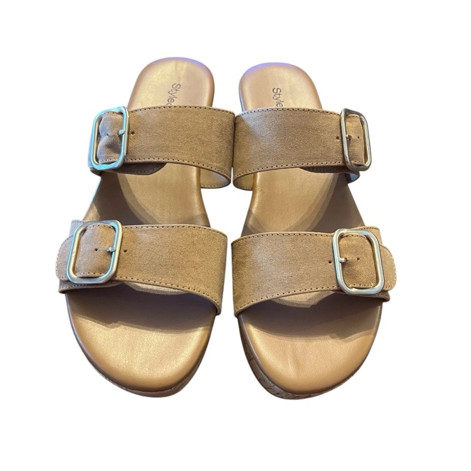 Style & Co Temppestt Slip On Double Buckle Wedge Sandals Retro NEW 9