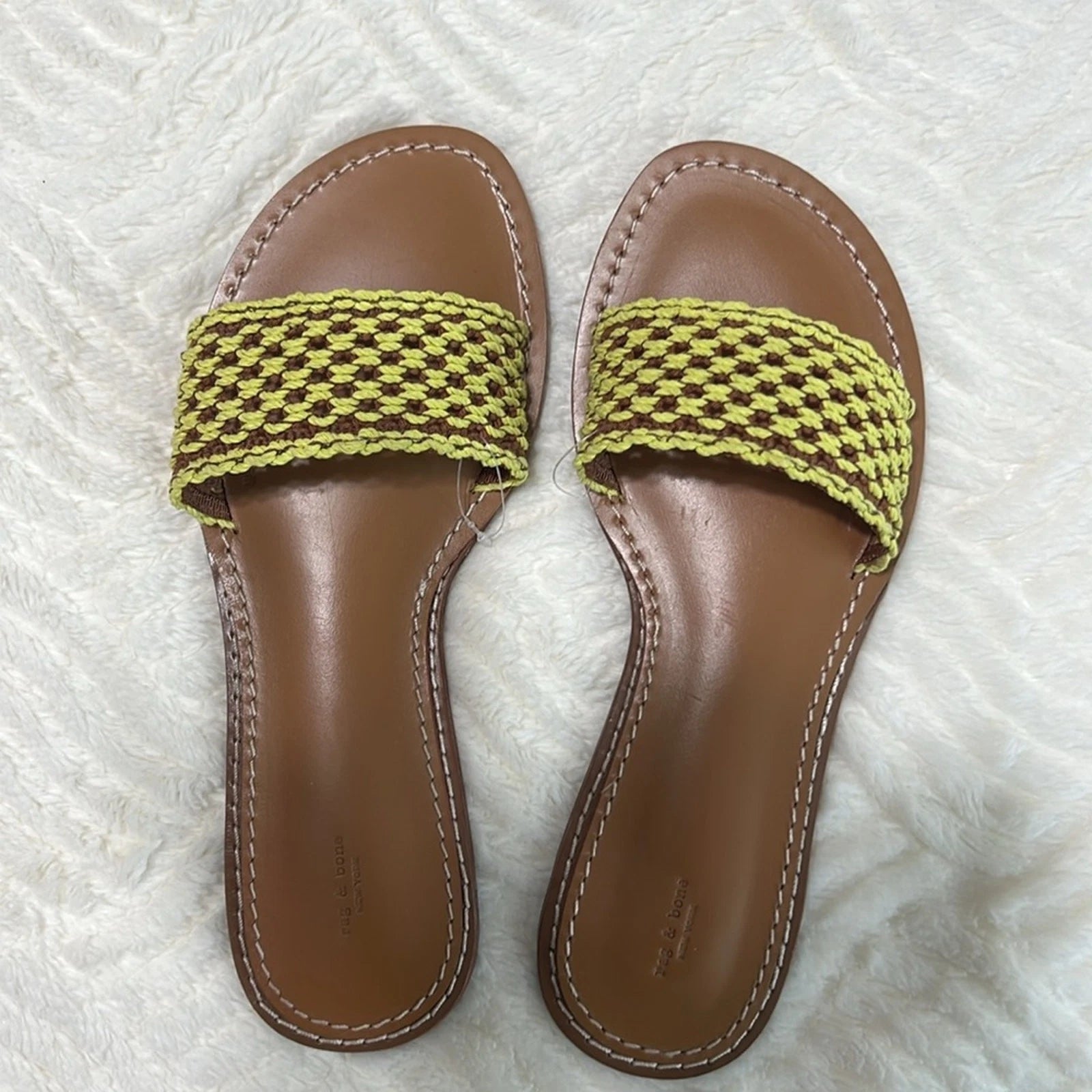 Rag & Bone Melrose Woven Slides Sz 40 in Limelight New,Leather,Resort Style
