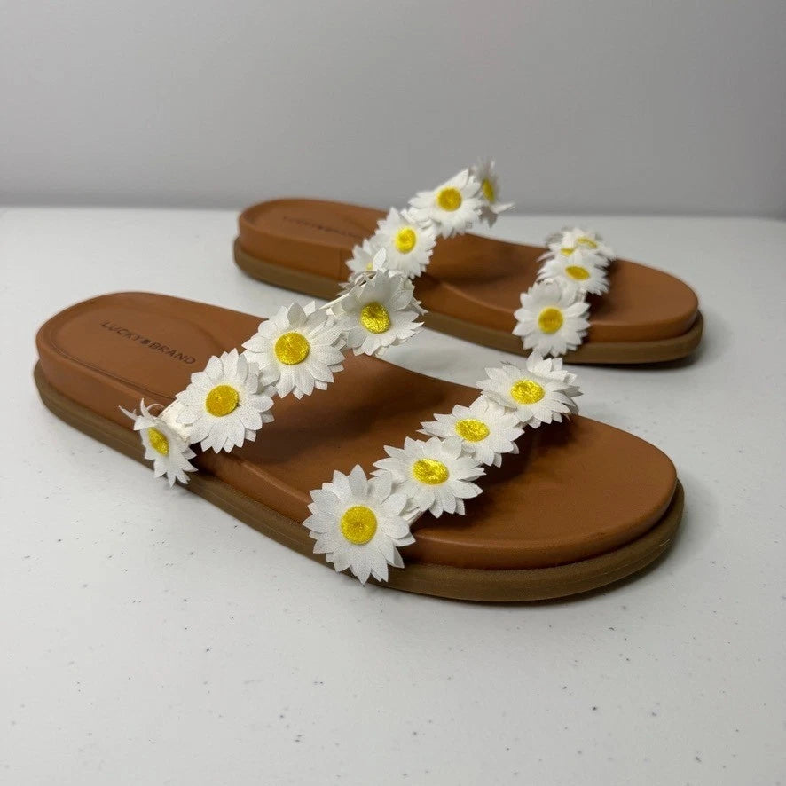 Lucky Brand Pallyon Daisy Flower Slide Sandals Womens Size 10 Floral Boho Casual