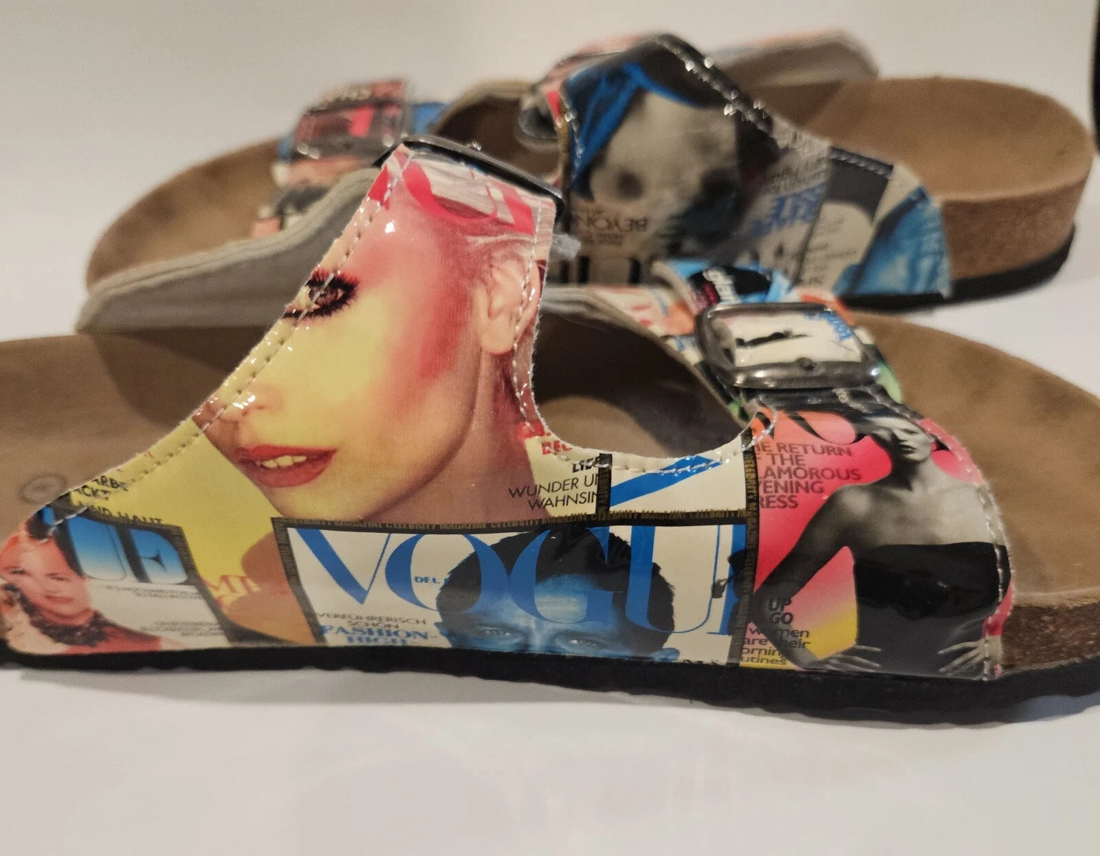 Vogue Magazine Glossy Collage Two Strap Bork Pierre Dumas Sandals sz 8