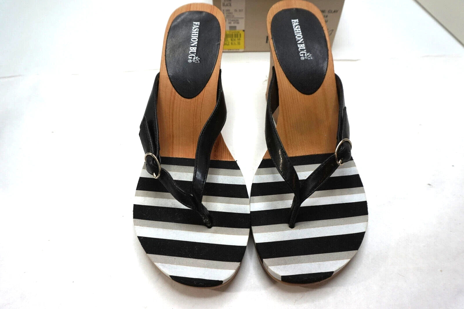 VINTAGE PLATFORM WEDGE SANDALS FASHION BUG  BLACK WOMENS SHOES 10 NEW BOX