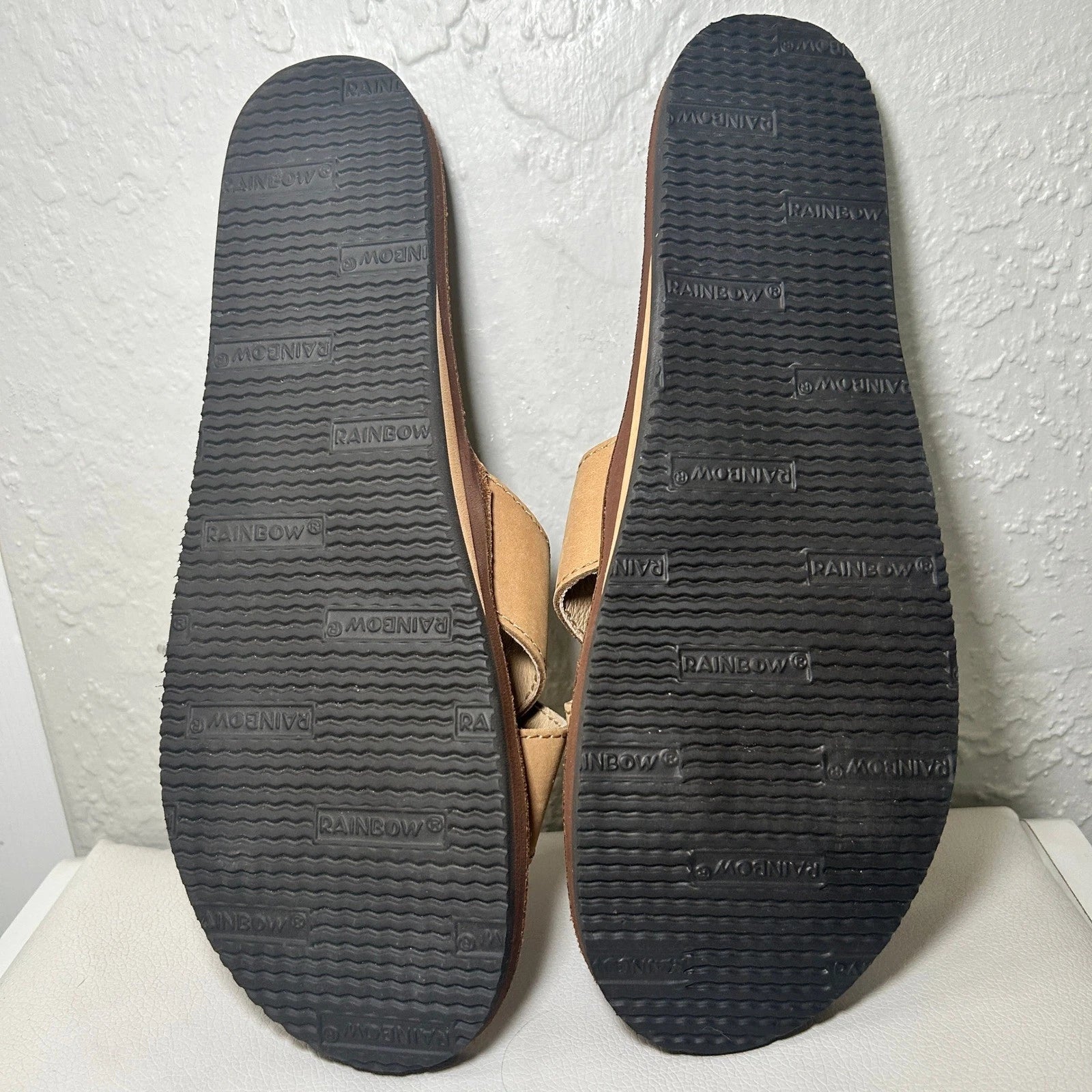 Rainbow Leather Top Sole Single Layer Arch Cross Strap Flat Stitch Slide Size 10